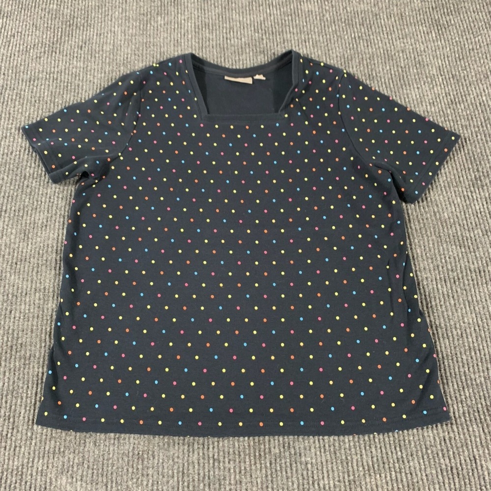 Croft Barrow Top Womens Extra Large Black Polka Dots Colorful Stretch Comfort